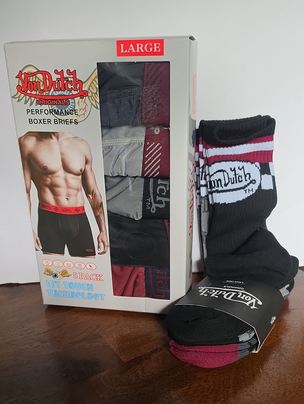 Von Dutch Boxer Briefs & Socks Set - Black, Gray, Red